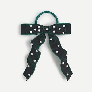 New ! J.Crew Velvet bow hair tie pearl